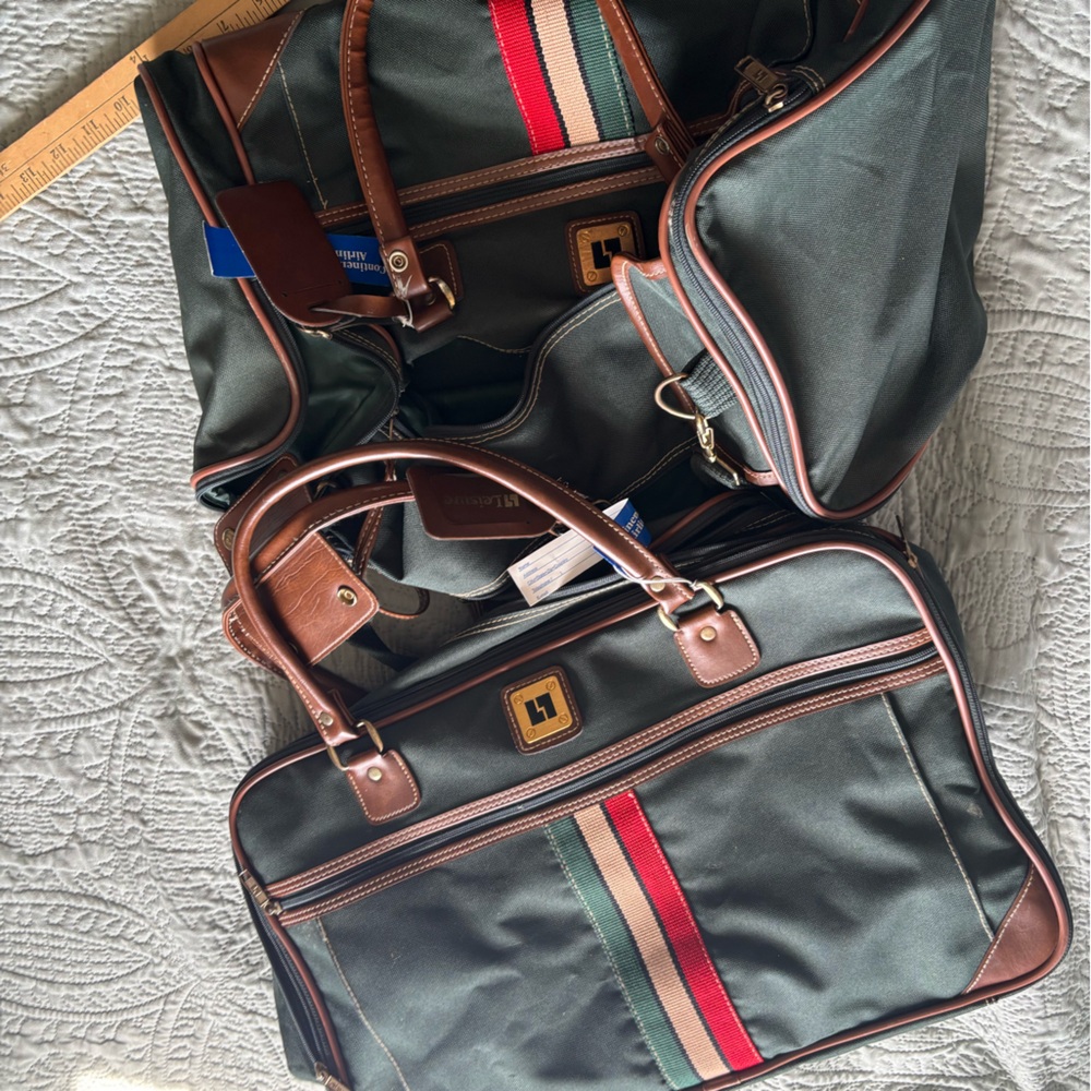 leisure luggage Luxury Green and Brown Travel Bag vintage retro